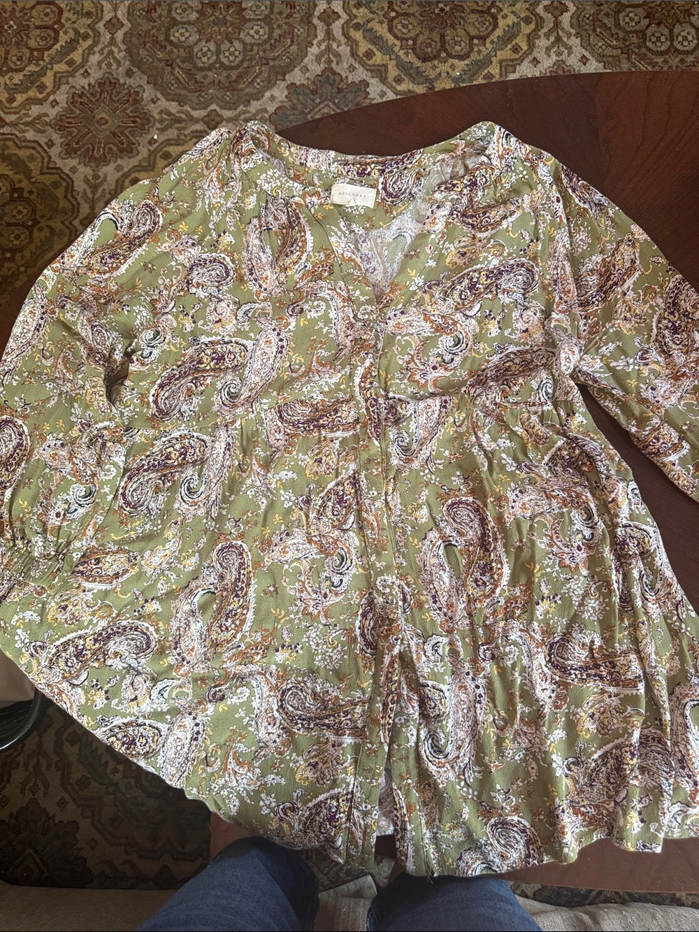 MELLODAY Olive Paisley V-Neck Tunic